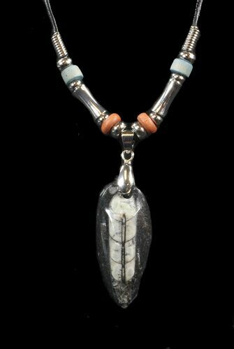 Fossil Orthoceras (Devonian Cephalopod) Necklace #43110